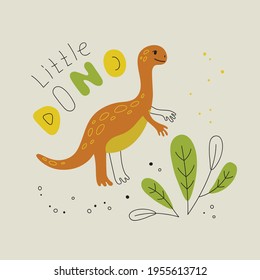 Dinosaur - template for print, poster, banner.  Vector illustration with little dino.
