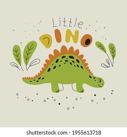 Dinosaur - template for print, poster, banner.  Vector illustration with little dino.