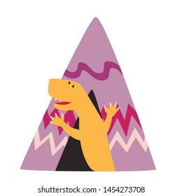 Dinosaur and tent vector illustration. Cute T-rex cartoon style, isolated on white background