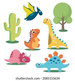 Dinosaur theme vector with various species with cute characters
