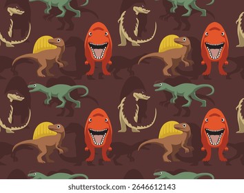 Dinosaur Theropods Summer Set Cartoon Seamless Pattern Background Wallpaper