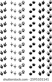 Dinosaur tracks icon set. Dragon tracks foot print symbol silhouette black vector collection isolated on transparent background. Dino cute trail texture. Hand drawn paleontology dinosaur paw prints.