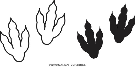 Dinosaur tracks icon set. Dragon tracks foot print symbol silhouette black vector collection isolated on transparent background. Dino cute trail texture. Hand drawn paleontology dinosaur paw prints.