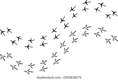 Dinosaur tracks icon set. Dragon tracks foot print symbol silhouette black vector collection isolated on transparent background. Dino cute trail texture. Hand drawn paleontology dinosaur paw prints.