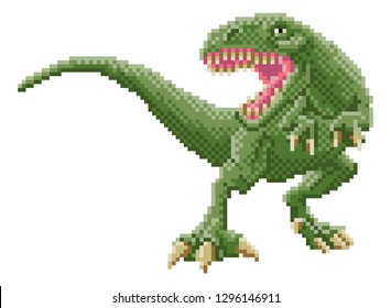 A dinosaur trex 8 bit pixel art video arcade game cartoon character