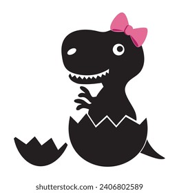 Dinosaur T-Rex baby girl vector cartoon illustration