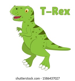 Dinosaur t-rex drawning in cartoon style. Vector illustration isolated on white background. Prehistoric Jurassic period character.