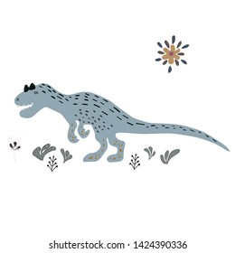 Dinosaur trex hand drawn flat illustration. Cute isolated cartoon character illustration. Cartoon characters isolated design element. T-shirt, poster, vector, greeting card vector design. Vector
