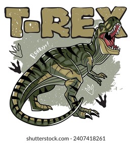 dinosaur t-rex, tyrannosaurus rex, predator, hand drawn vector, print for t-shirt and other surfaces, Angry Roaring T-Rex Illustration