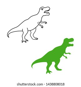 Dinosaur T-Rex vector silhouette and contour. Tyrannosaurus isolated on white background.