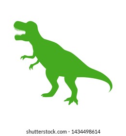 Dinosaur T-Rex vector silhouette. Roaring green tyrannosaurus silhouette isolated on white background.