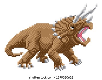 A dinosaur triceratops 8 bit pixel art video arcade game cartoon character