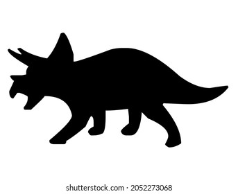 Dinosaur Triceratops, dino, ancient, prehistoric, wild animal, reptile, predator from jurassic, triassic, cretaceous period, wildlife, vector, illustration in black and white color, isolated on white