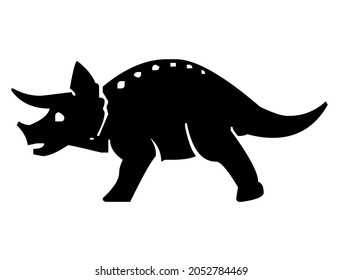 Dinosaur Triceratops, dino, ancient, prehistoric, wild animal, reptile, predator from jurassic, triassic, cretaceous period, wildlife, vector, illustration in black and white color, isolated on white