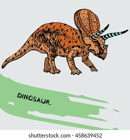 Dinosaur. Triceratops. Hand Drawn color illustration. Prehistoric animals theme.