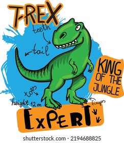 dinosaur Typography print for kids  . Original design with t-rex, dinosaur. print for T-shirts, textiles, wrapping paper, web. 