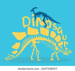 "Dinosaur" typography. Dinosaur skeleton illustration. Dinosaur fossil vector illustration