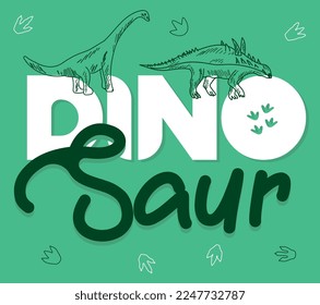 "Dinosaur" typography. Dinosaur skeleton illustration. Dinosaur fossil vector illustration