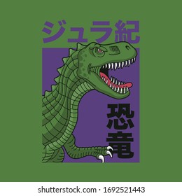 Dinosaur typography, tee shirt graphics, vectors, japan translation: jurassic , dinosaur