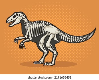 dinosaur tyrannosaur skeleton pop art retro vector illustration. Comic book style imitation.