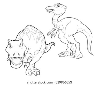 Dinosaur and tyrannosaurus cartoon line art coloring