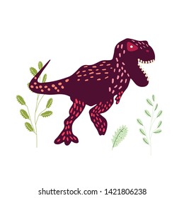 Dinosaur tyrannosaurus hand drawn flat illustration. Cute isolated cartoon character illustration. Cartoon characters isolated design element. T-shirt, poster, vector, greeting card vector design.