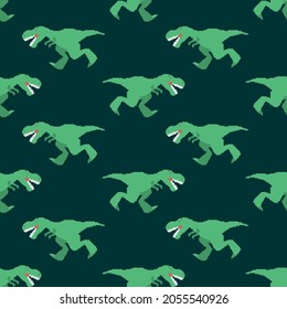 Dinosaur tyrannosaurus rex pixel art pattern seamless. Pixelated T-rex is predator lizard background. 8 bit Prehistoric dino ornament. Baby fabric texture