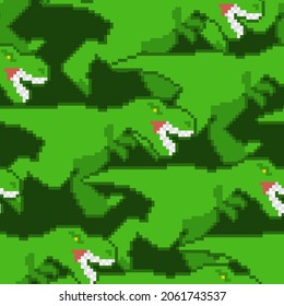 Dinosaur tyrannosaurus rex pixel art pattern seamless. Pixelated T-rex is predator lizard background. 8 bit Prehistoric dino ornament. Baby fabric texture