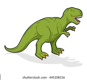 Dinosaur Tyrannosaurus Rex. Prehistoric reptile. Ancient predator. Animal Jurassic with big teeth. Aggressive beast. Terrible, angry lizard Polynesian era. green gigantic monster