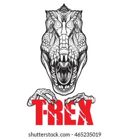 Dinosaur tyrannosaurus roaring head with t-rex sign