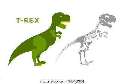 Dinosaur Tyrannosaurus skeleton. Bones and skull t-Rex. Ancient animal Monster. Prehistoric lizard. Predator of Jurassic period. Toothy Creepy and anatomical skeleton.
