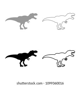 Dinosaur tyrannosaurus t rex icon set grey black color outline