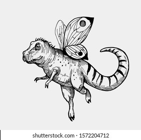 Dinosaur tyrannosaurus with wings. Hand drawn illustration converted to vector. Illustration for print design, t-shirts