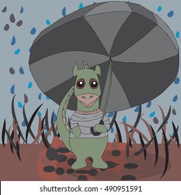 dinosaur with umbrella