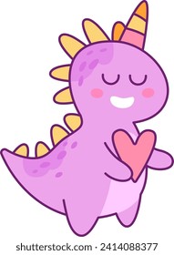 Dinosaur Unicorn With Heart Vector Illustration