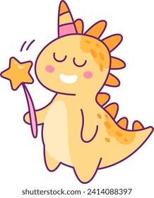 Dinosaur Unicorn With Star Stick Vector Illustration