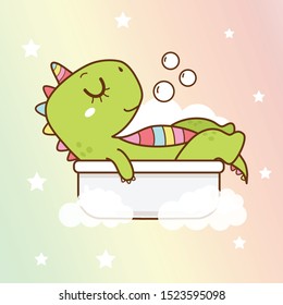 Dinosaur Unicorn Take A Bath 