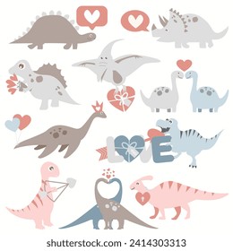 Dinosaur Valentine's Day Illustration Set