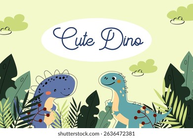 Clipart de Vector de dinosaurio. Conjunto para niños con lindos dinosaurios y varios Elementos. Fondo colorido del bebé de Dino