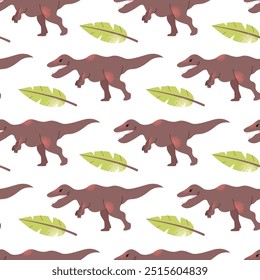 Dinosaur vector clipart seamless pattern. Children's collection with cute dinosaurs and various elements. Dino baby. Colorful cute illustration isolated on background
