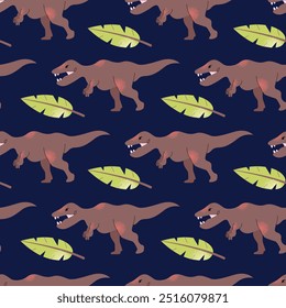 Dinosaur vector clipart seamless pattern. Children's collection with cute dinosaurs and various elements. Dino baby. Colorful cute illustration isolated on background