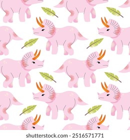 Dinosaur vector clipart seamless pattern. Children's collection with cute dinosaurs and various elements. Dino baby. Colorful cute illustration isolated on background