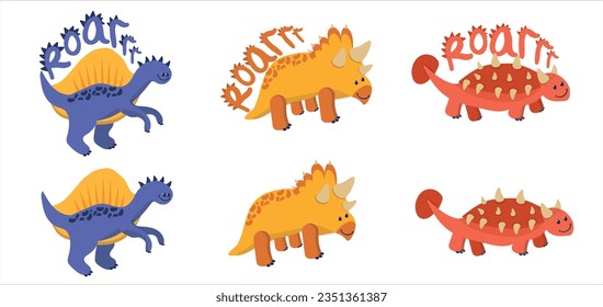 Dinosaur Vector. Cute dinosaur vectors, roar, pattern. Tshirt design