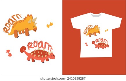 Dinosaur Vector. Cute dinosaur vectors, roar, pattern. Tshirt design