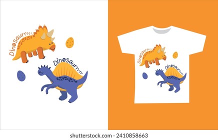 Vector de dinosaurios. Vectores de dinosaurios, rugido, patrón. Diseño de camiseta