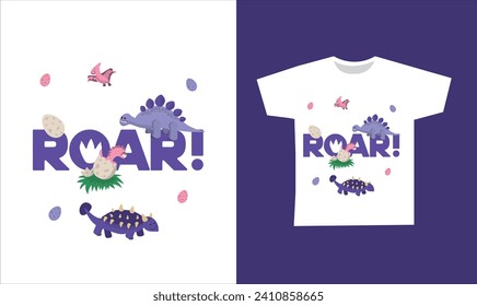 Dinosaur Vector. Cute dinosaur vectors, roar, pattern. Tshirt design