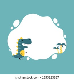 Dinosaur. Vector illustration of a dino with a blot frame in simple cartoon hand-drawn style. Template for your text or photo. Ideal for cards, invitations, party, kindergarten, preschool and children