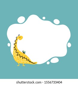 Dinosaur. Vector illustration of a dino with a blot frame in simple cartoon hand-drawn style. Template for your text or photo. Ideal for cards, invitations, party, kindergarten, preschool and children