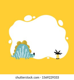 Dinosaur. Vector illustration of a dino with a blot frame in simple cartoon hand-drawn style. Template for your text or photo. Ideal for cards, invitations, party, kindergarten, preschool and children