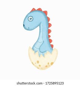 Dinosaur vector illustration in egg  isolated on white background.Dino character print for children's fashion, fabric,dino for kids clothes print. Dinosaur print for boys and girls.Birthday card print